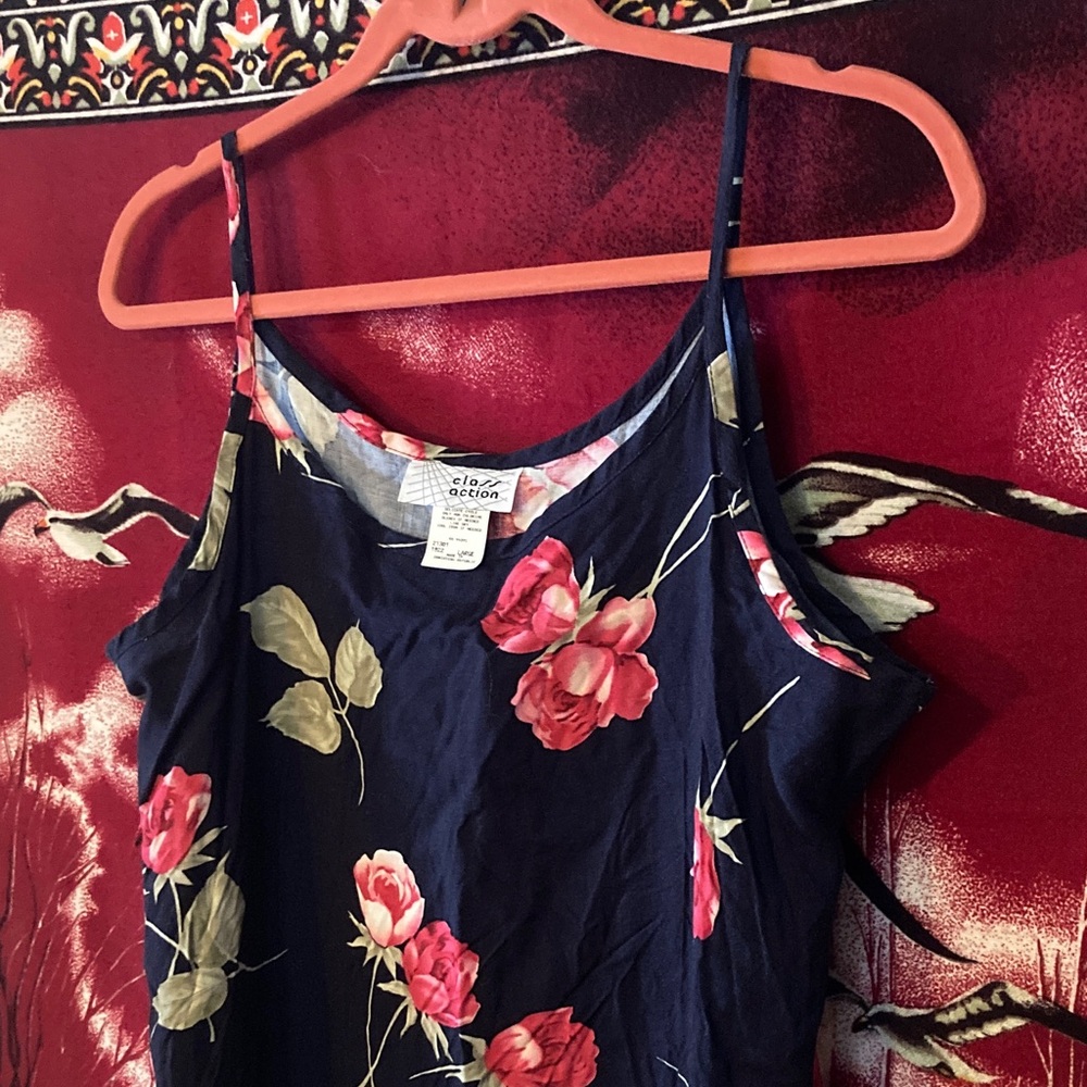 🗝️ Vintage 90s Navy Rose Rayon Maxi Dress | Class Action - Picture 3 of 4
